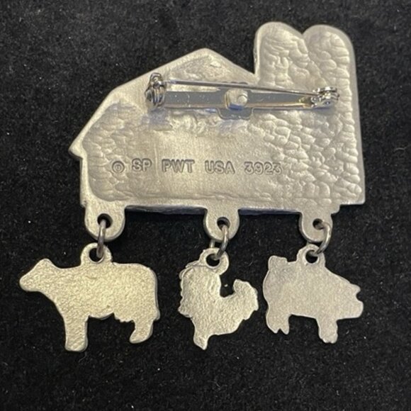 Pewter Farmhouse Pig Chicken Cow Spoontiques Pin Art Brooch 3923 Vintage - Picture 3 of 8